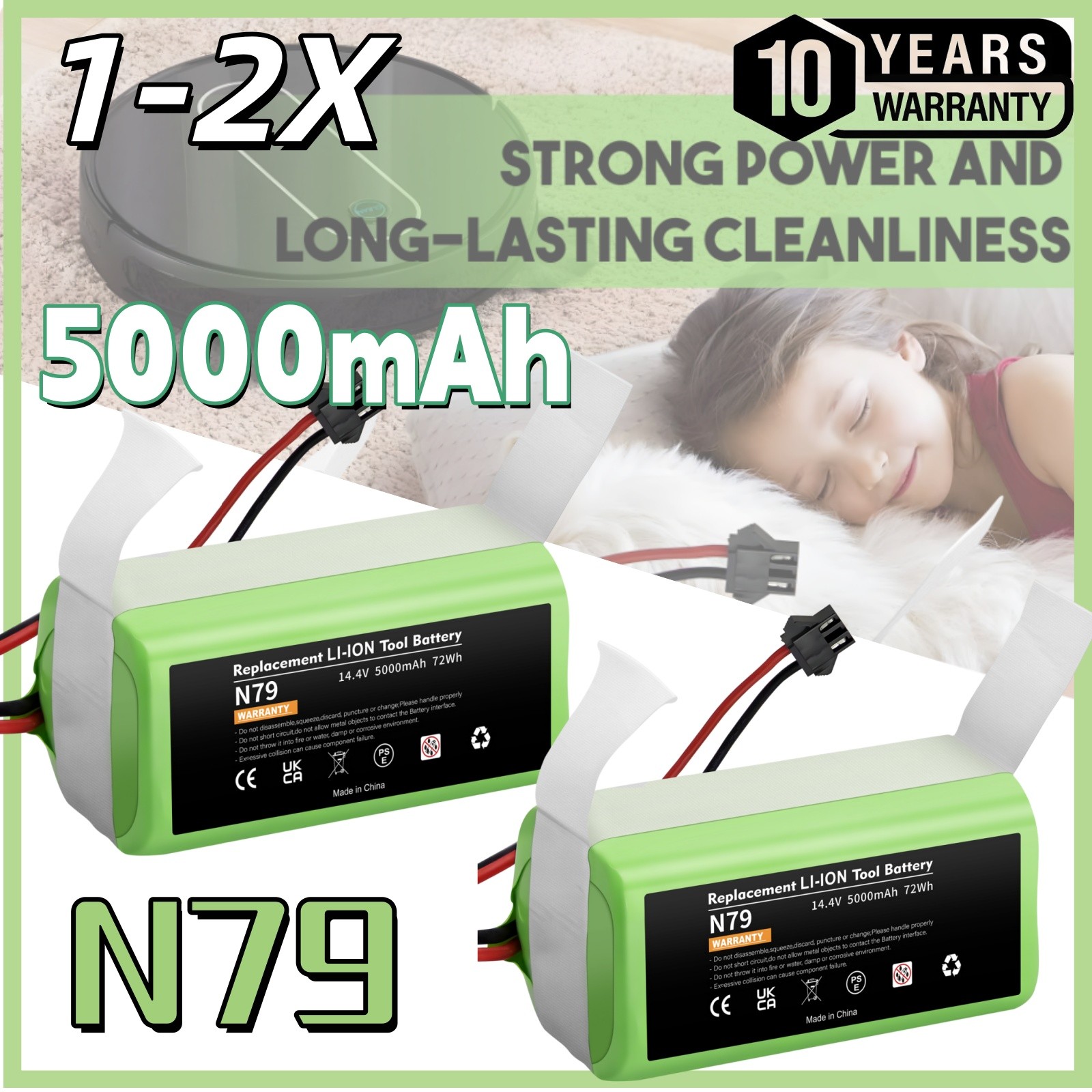 2/1PC14.4V 5.0Ah Battery for Eufy RoboVac 11S MAX Ecovacs Deebot N79S DN622