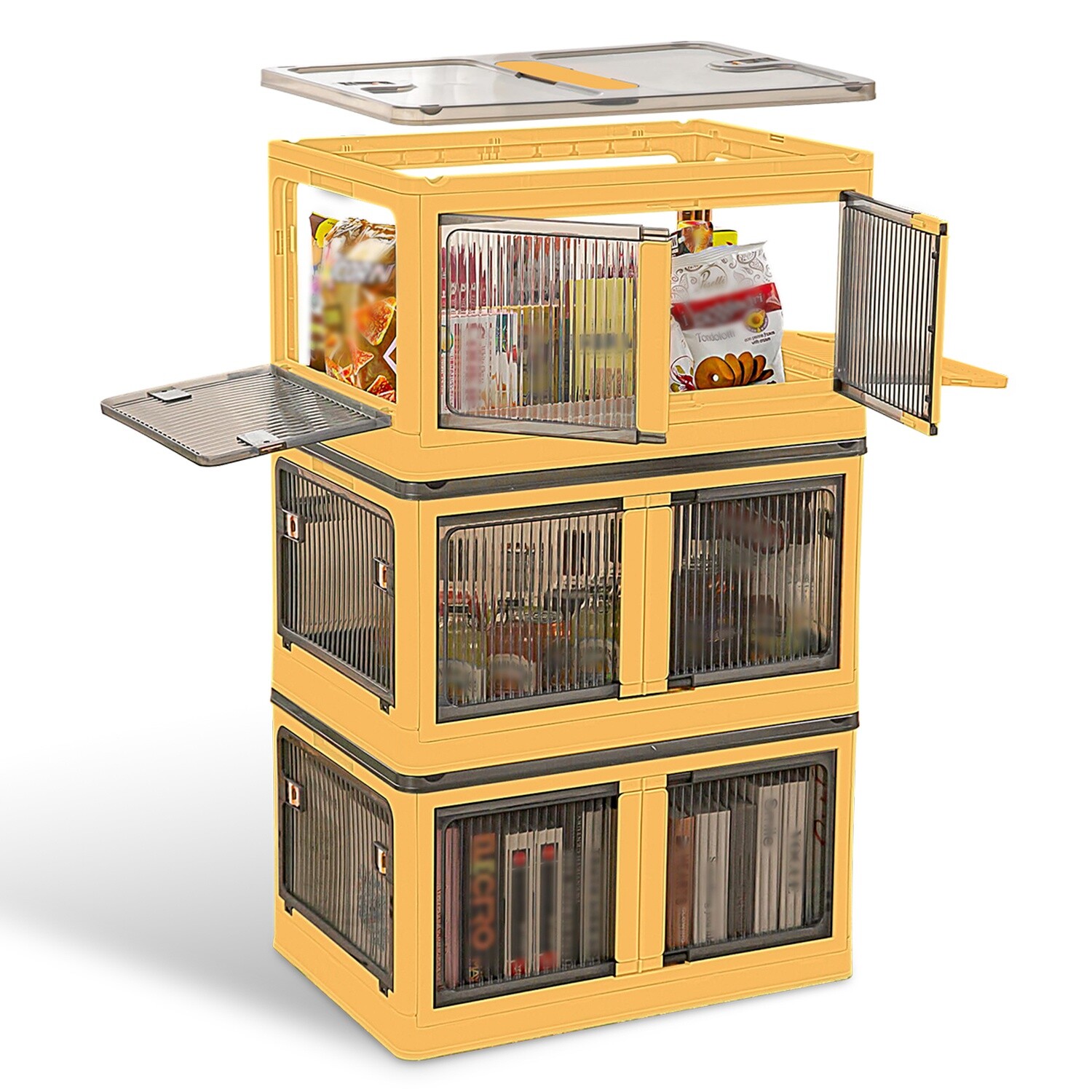 3 Pack Collapsible Storage Bins w/ Lids 4 Wheels Doors Lock Stackable Closet Box