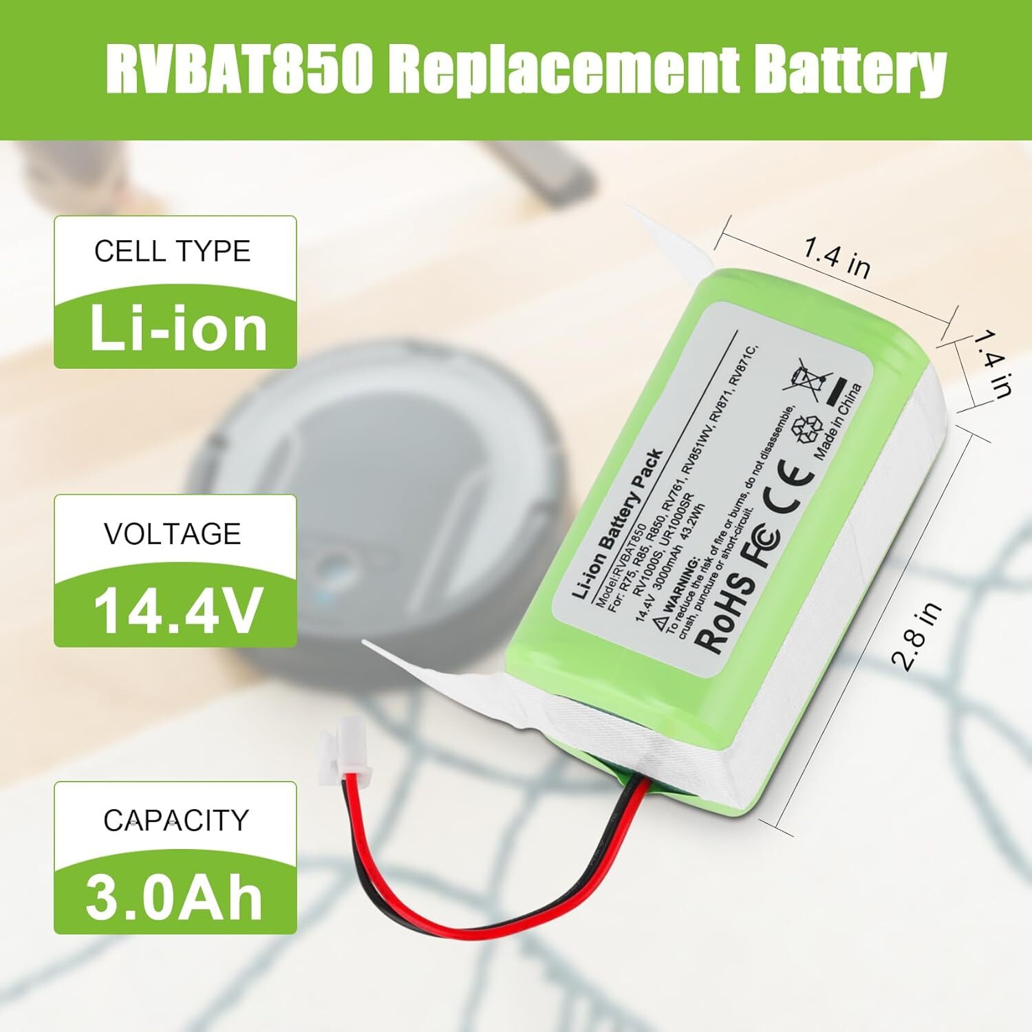 New Battery For Shark Vacuum RV1001AE UR1005AE RV1101ARUS UR1105ARUS RVBAT850