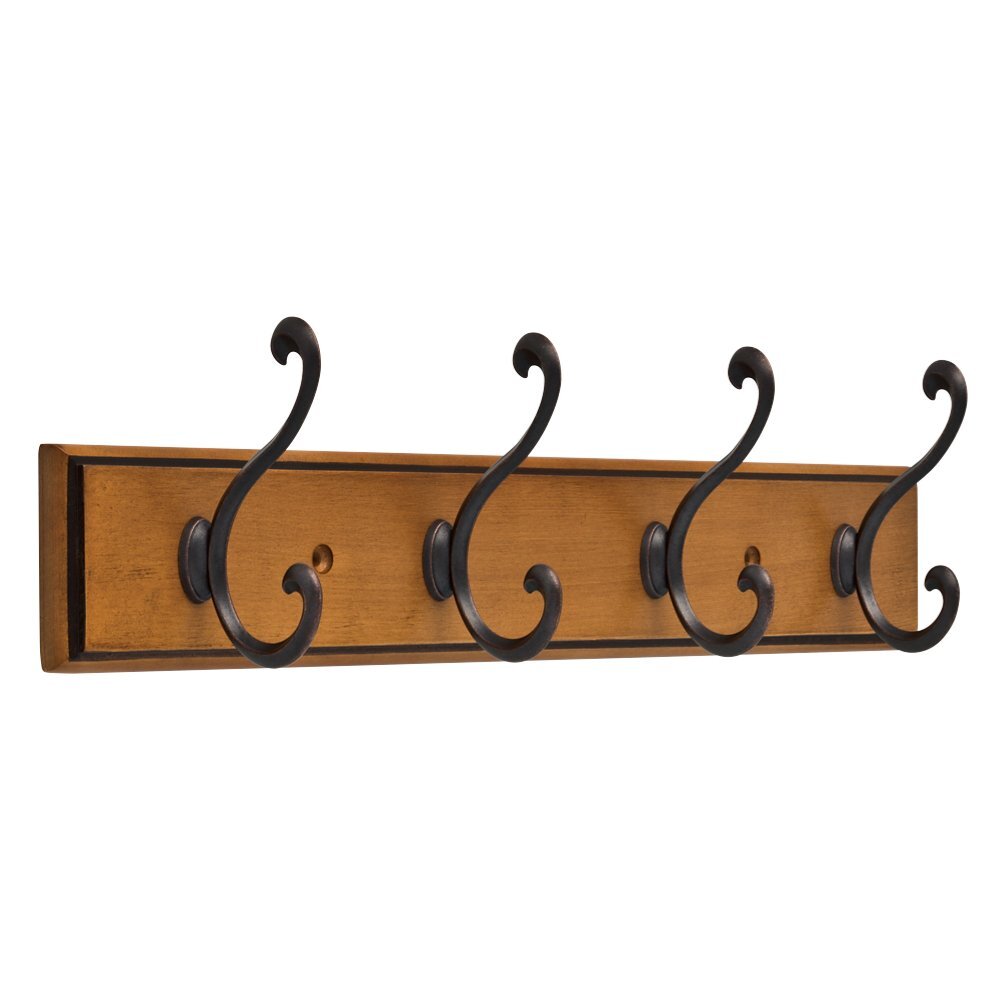 Franklin Brass 18″ 4 Scroll Hook Coat/Hat Rail Honey Maple & Statuary Bronze