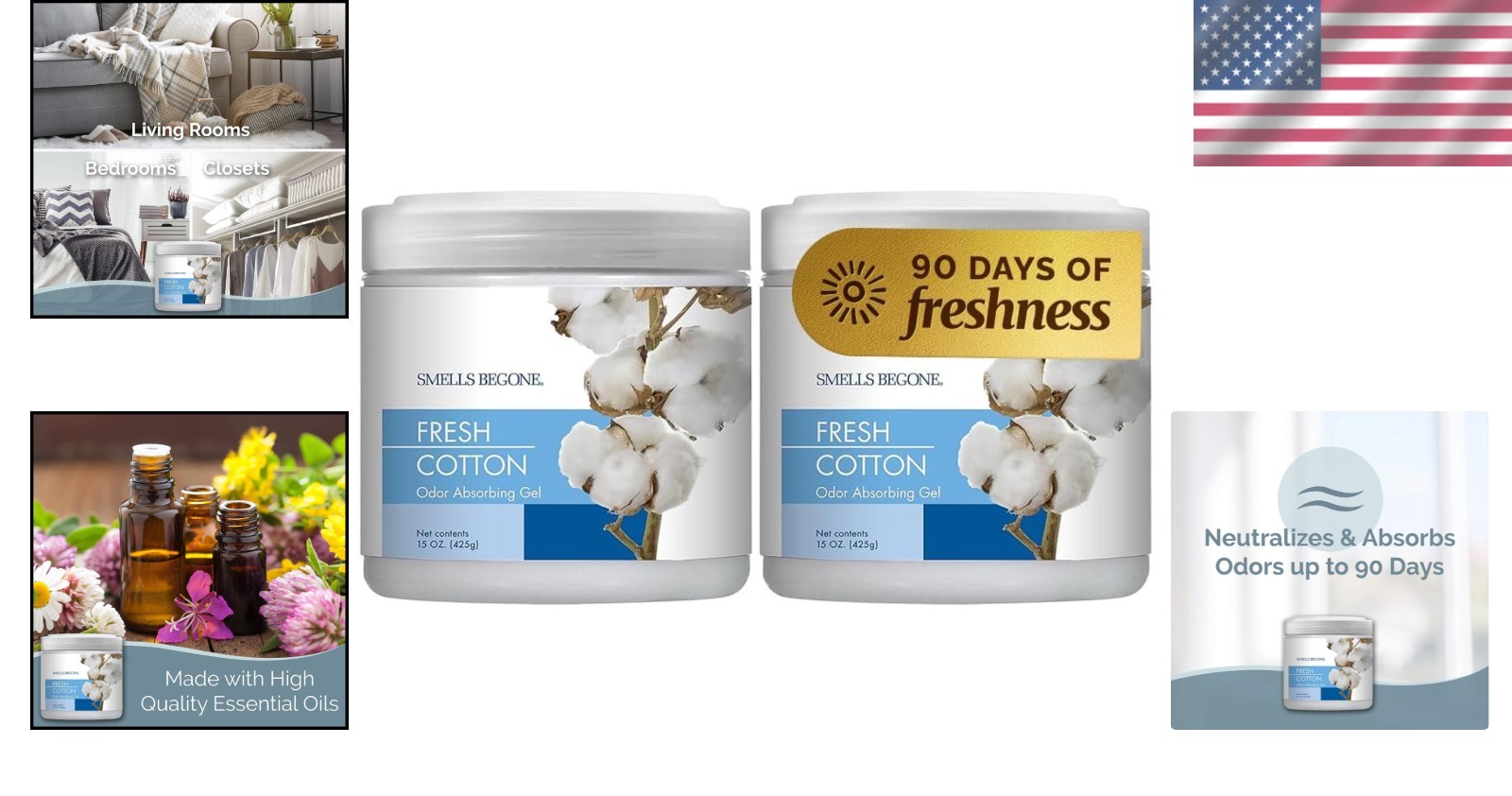 15oz Gel Odor Eliminator – Fresh Cotton, 90 Days of Tough Odor Control – 2-Pack