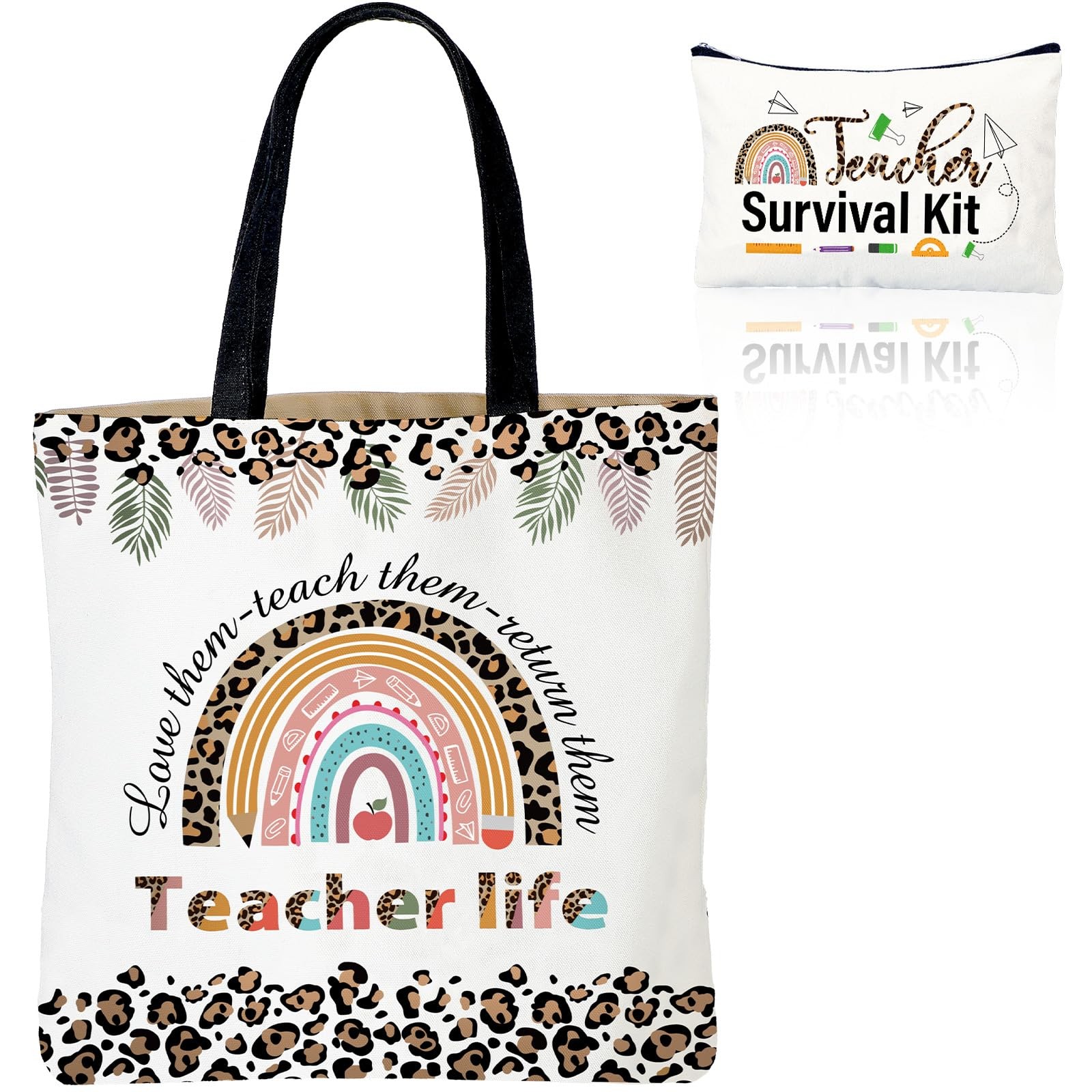 Buryeah 2 Pcs Back to School Teacher Gift Tote Bag One Size, Stylish Color