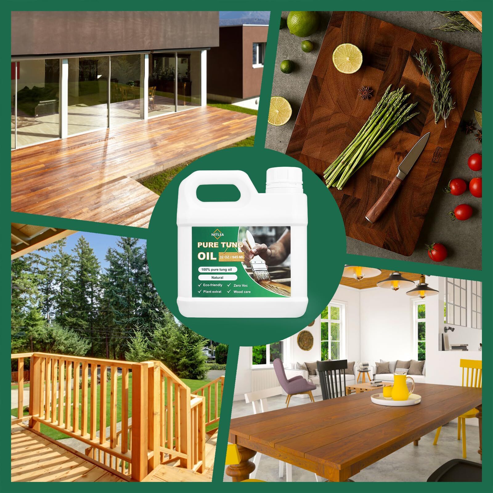 32OZ Tung Oil with a Soft Towel for Wood Finishing,Food Safety for Furniture
