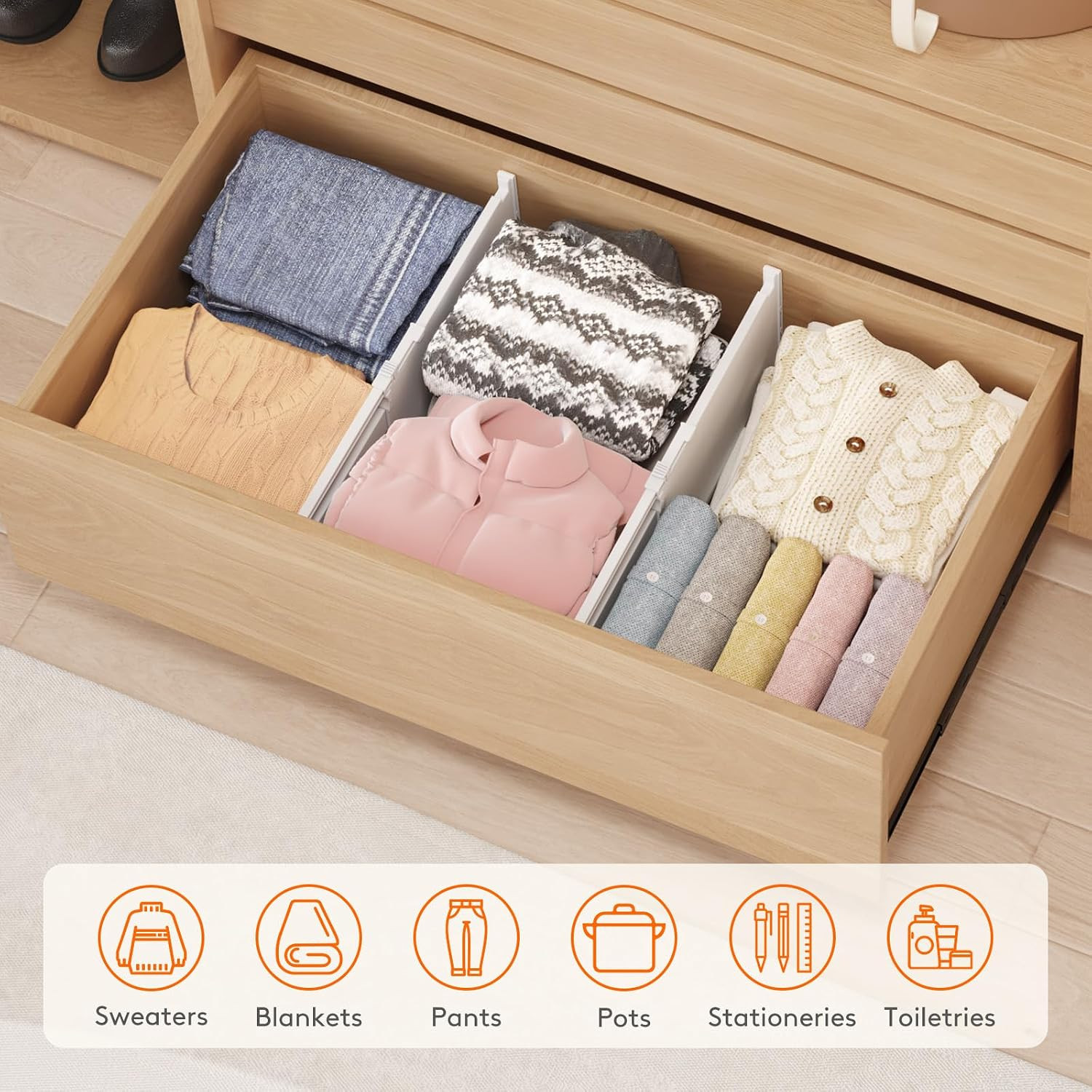 8″ Tall Drawer Dividers, Adjustable Deep Drawer Organizer Clothes | 4 Pack 13.8″