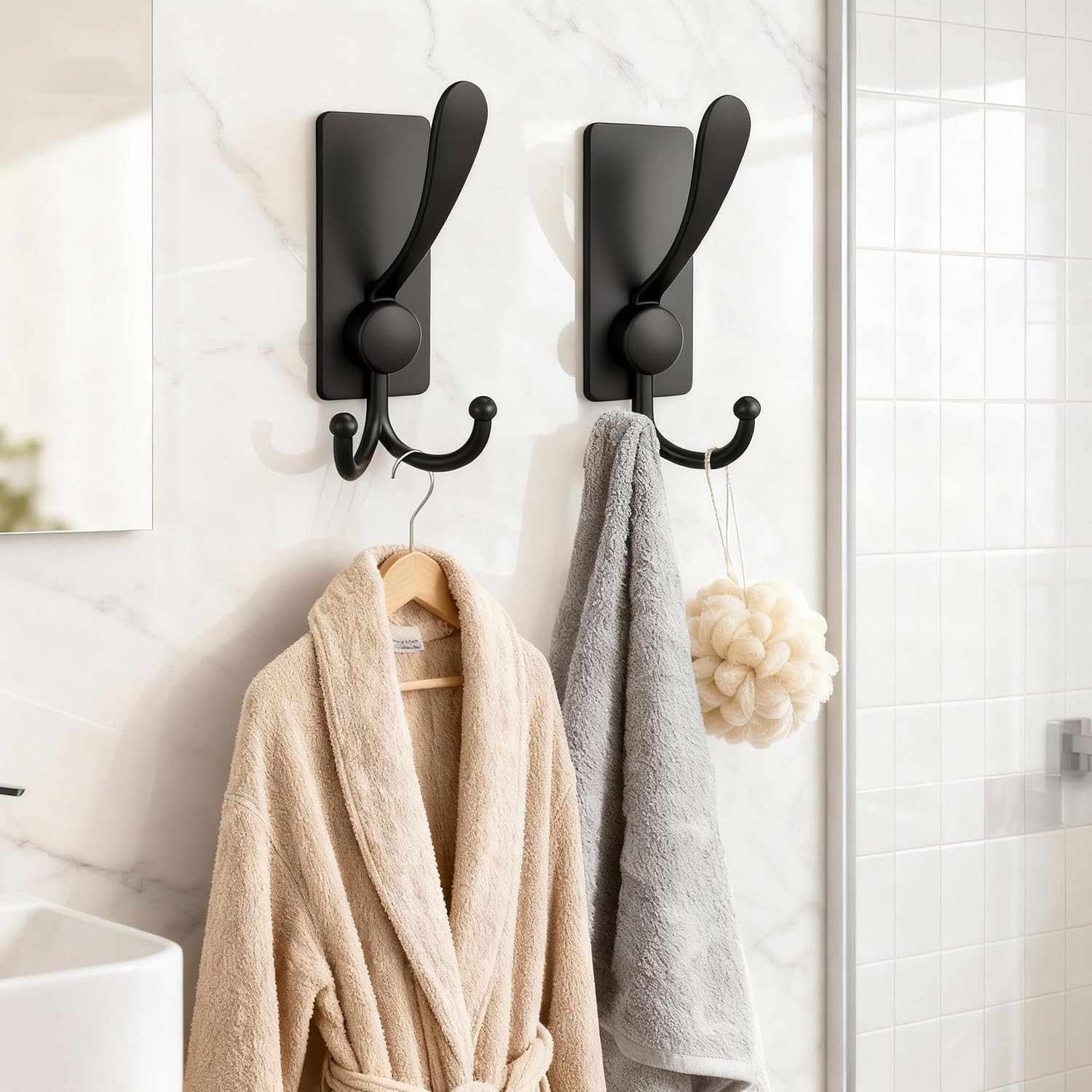 2 Pack Adhesive Hooks, 8lb Stainless Steel Sticky Towel Hooks