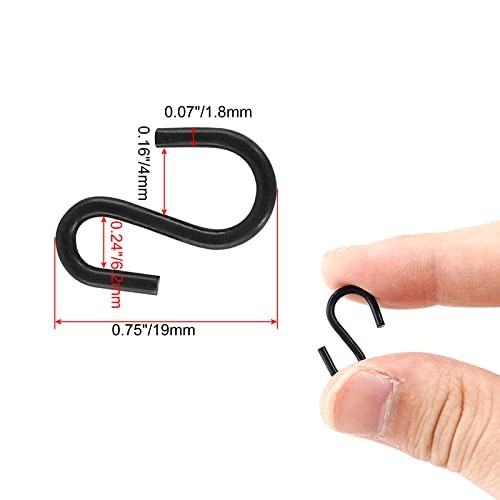Metal S Hooks, Black Pcs, S Shaped, 0.75′ 0.75” Length, 1.8mm Thickness 60