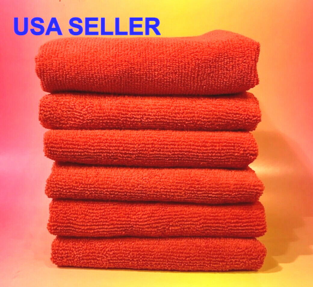 6 RED MICROFIBER CLEANING WASH CLOTH KITCHEN TOWEL RAG 16″x16″ CAR WINDOW BAR