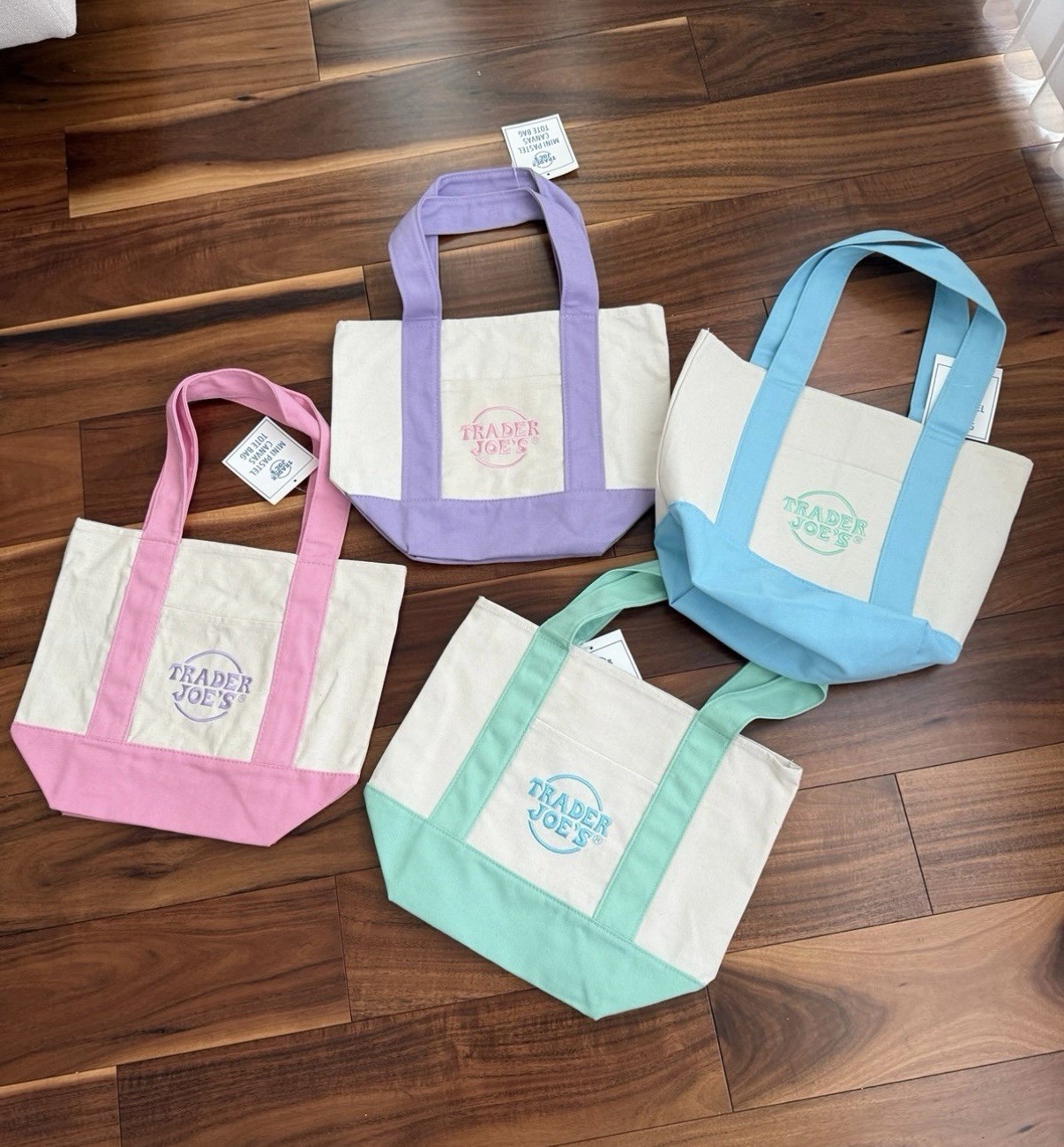 Trader Joe’s Pastel Bag Bundle of 4 Pink Blue Purple Mint Green NWT