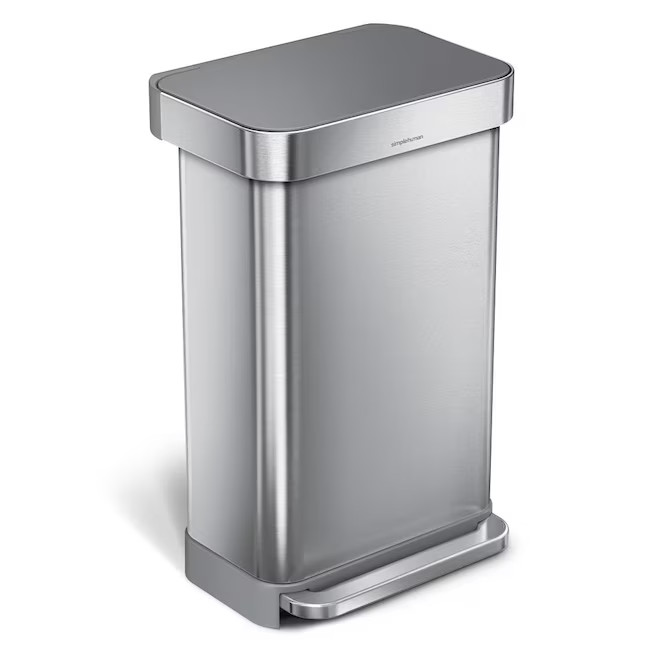 simplehuman 45 Liter Step Trash Can Brushed Steel Grey Plastic Lid