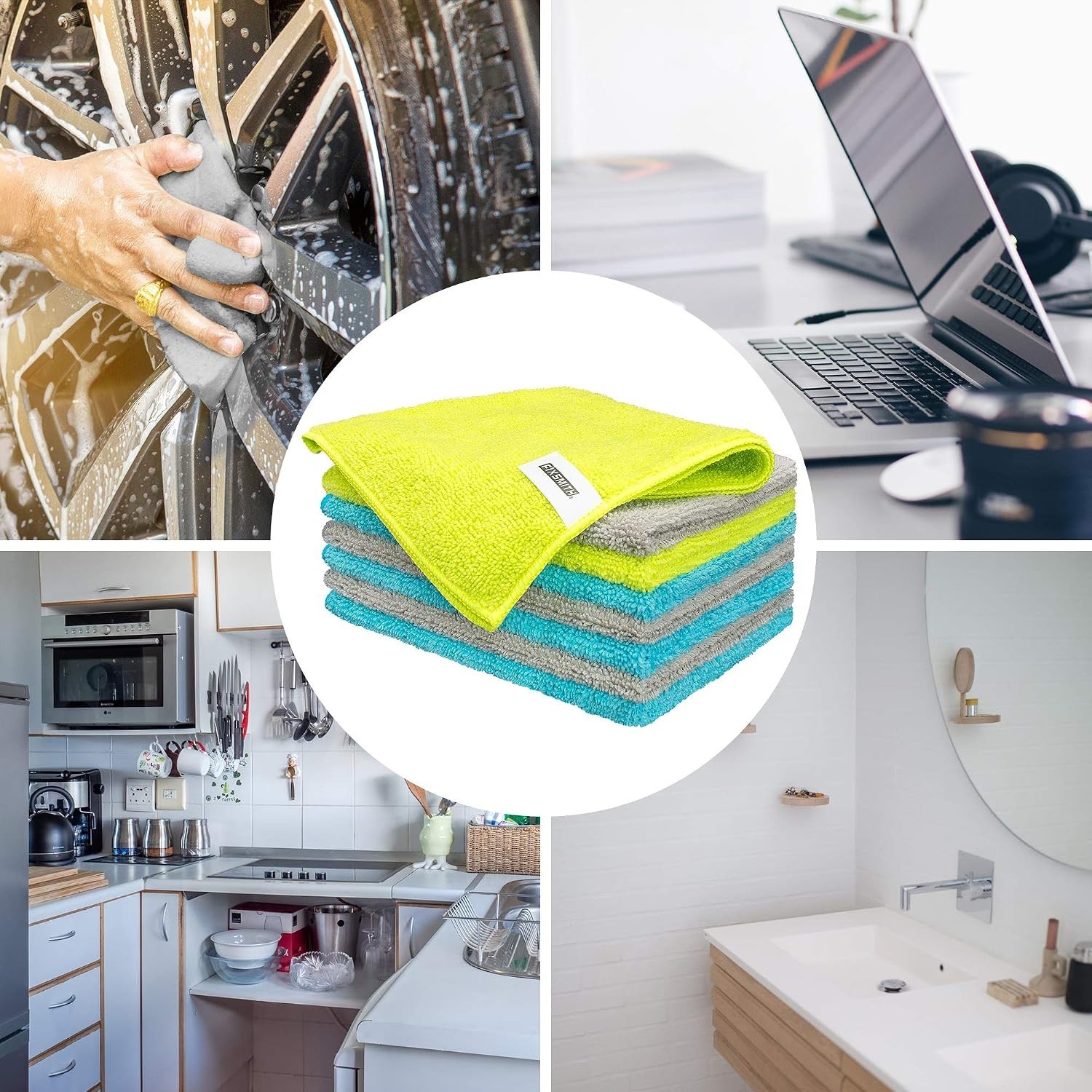Highly Absorbent 12×16 Multi-Purpose Microfiber Cloths – 8 Pack Assorted Colors