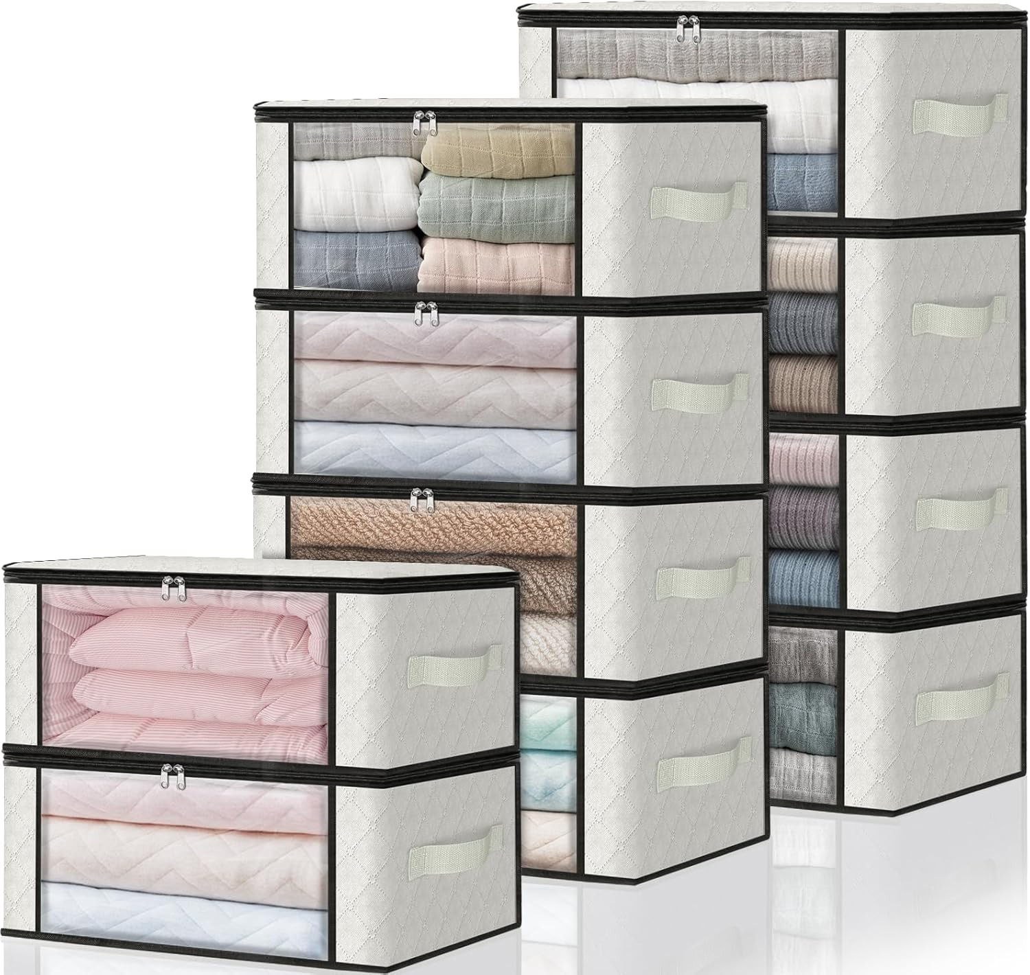 10-Pack Foldable Storage Bags, 35L with Zippers & Clear Window for Organizing