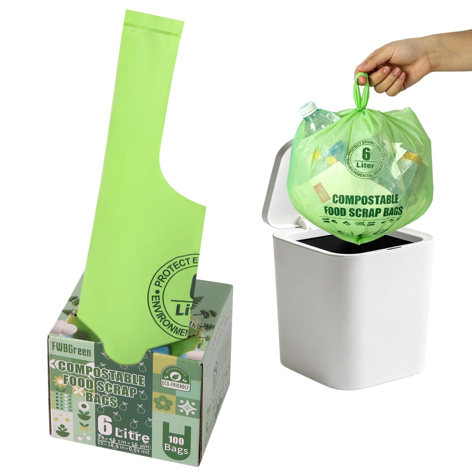 Small Compostable Trash Bags with Handles for Countertop Bin 6L,1.2 Gallon 10…
