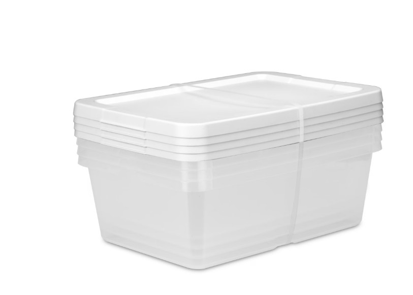 Sterilite 12 Qt Storage Bins 4 Pack Clear Plastic Containers w/ Snap Lid White