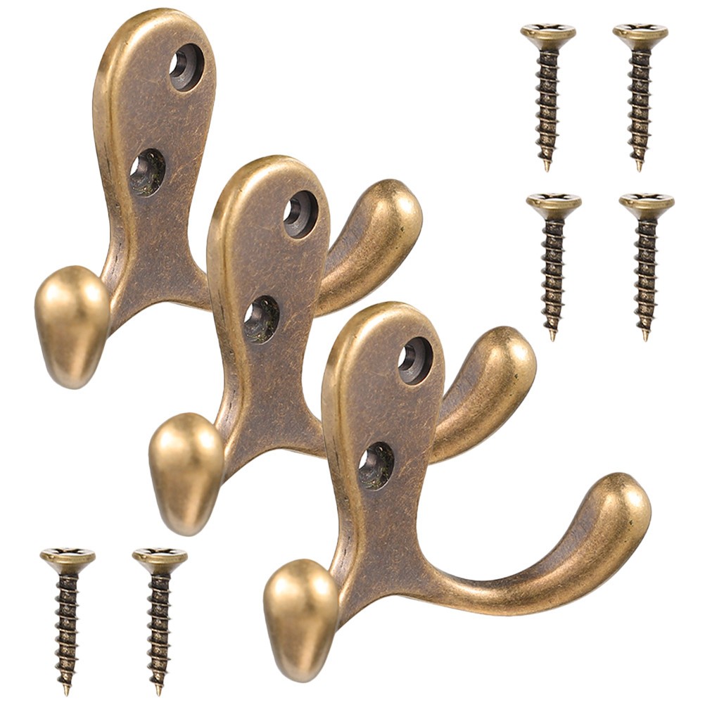 3Pcs Copper Metal Wall Hooks for Bathroom Towels and Coat Hanging Light Brown