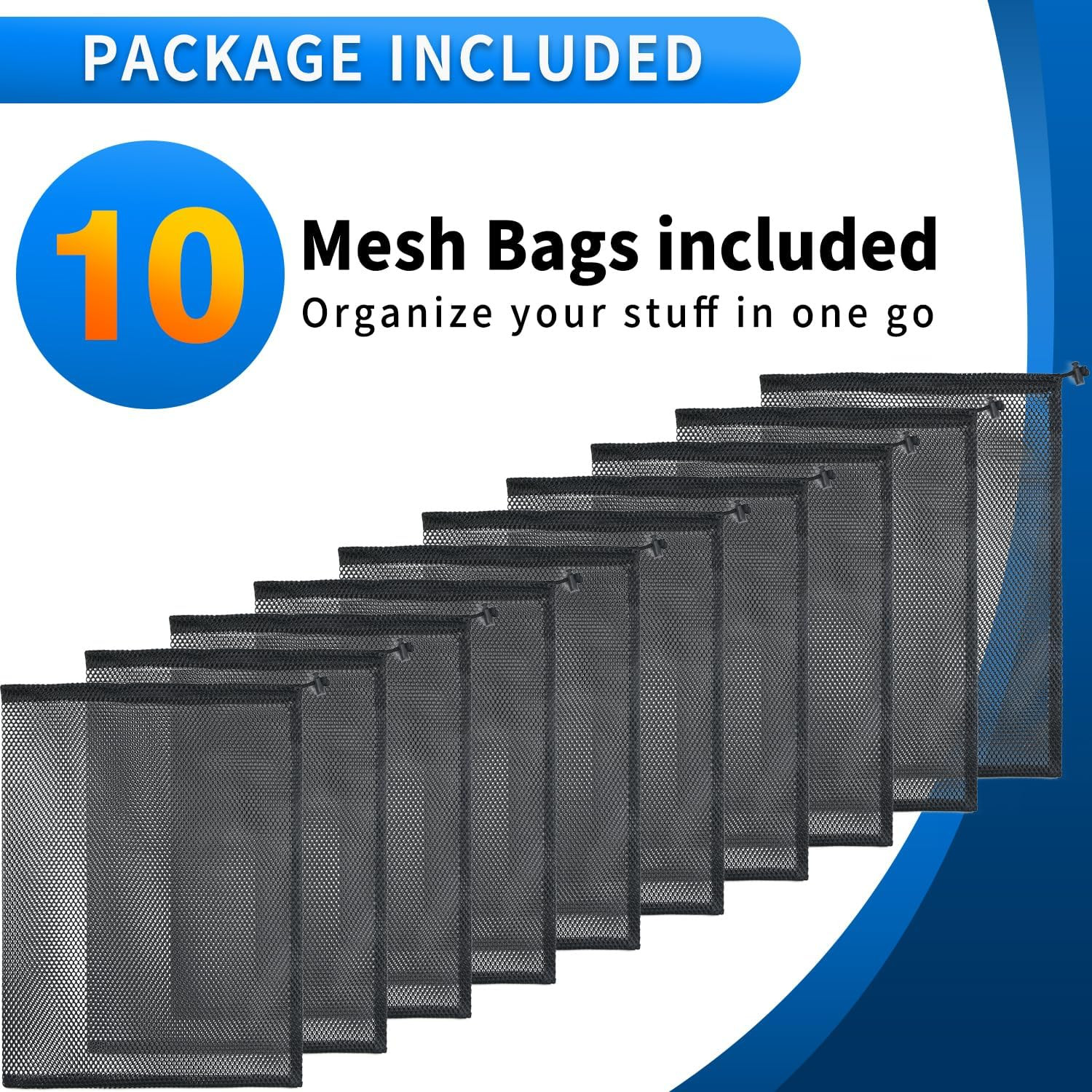 10 Pcs Mesh Drawstring Bag 12″ X 16″ with Cord Lock Closure, Heavy Duty Nylon