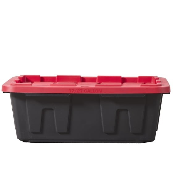 17 Gallon Medium Storage Bin with Snap Lid, Black and Red