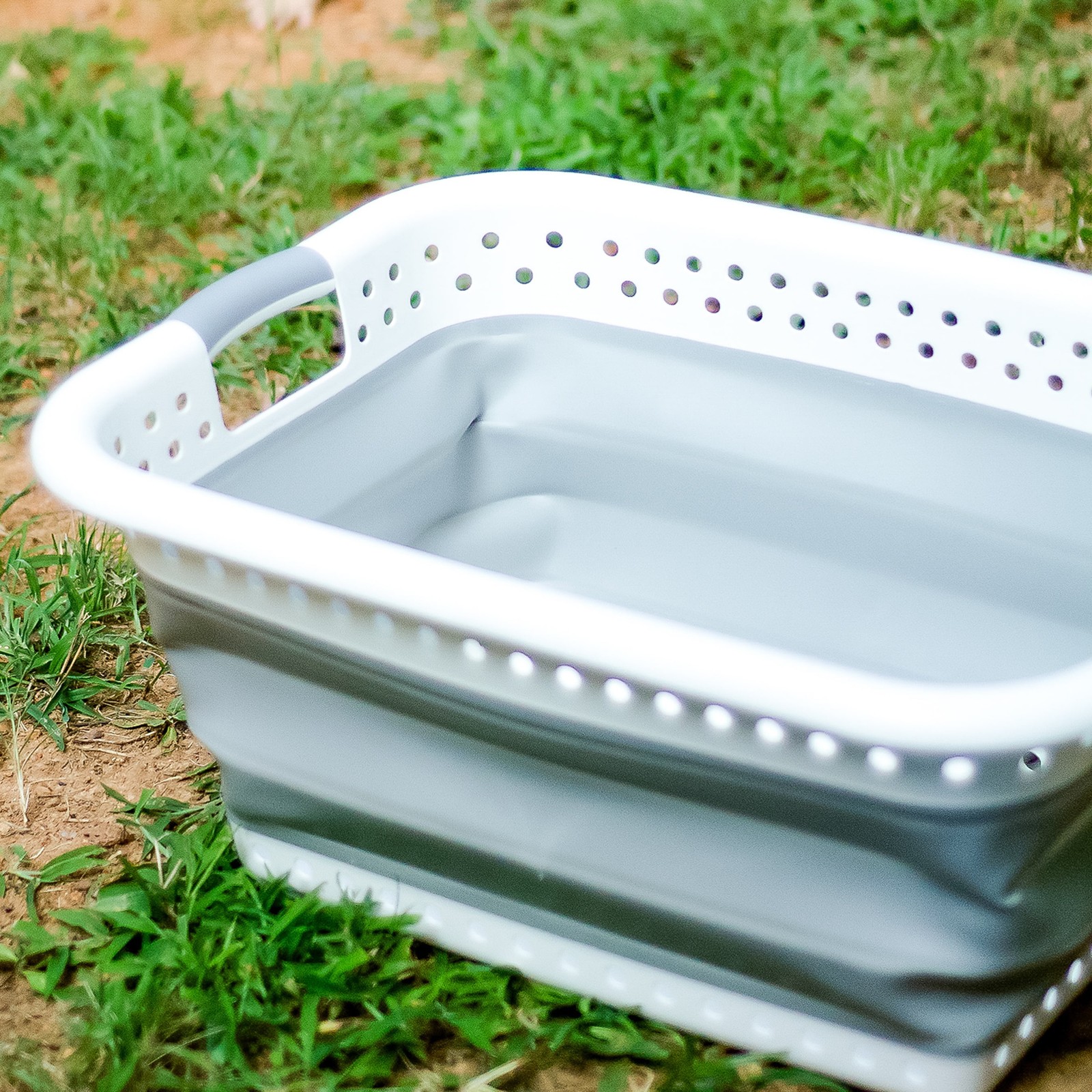 Collapsible Utility Basket, Large, White/Gray