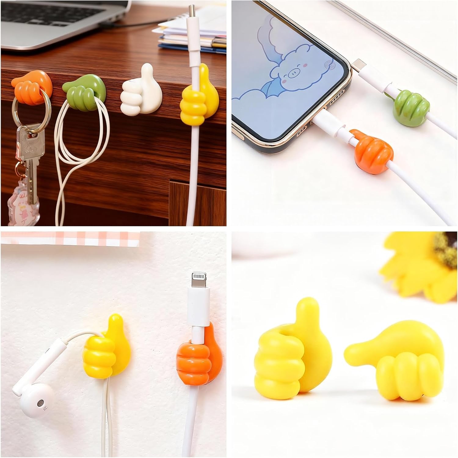 10 Pack Fun Self-Adhesive Silicone Thumb Wall Hooks and Cable Organizers
