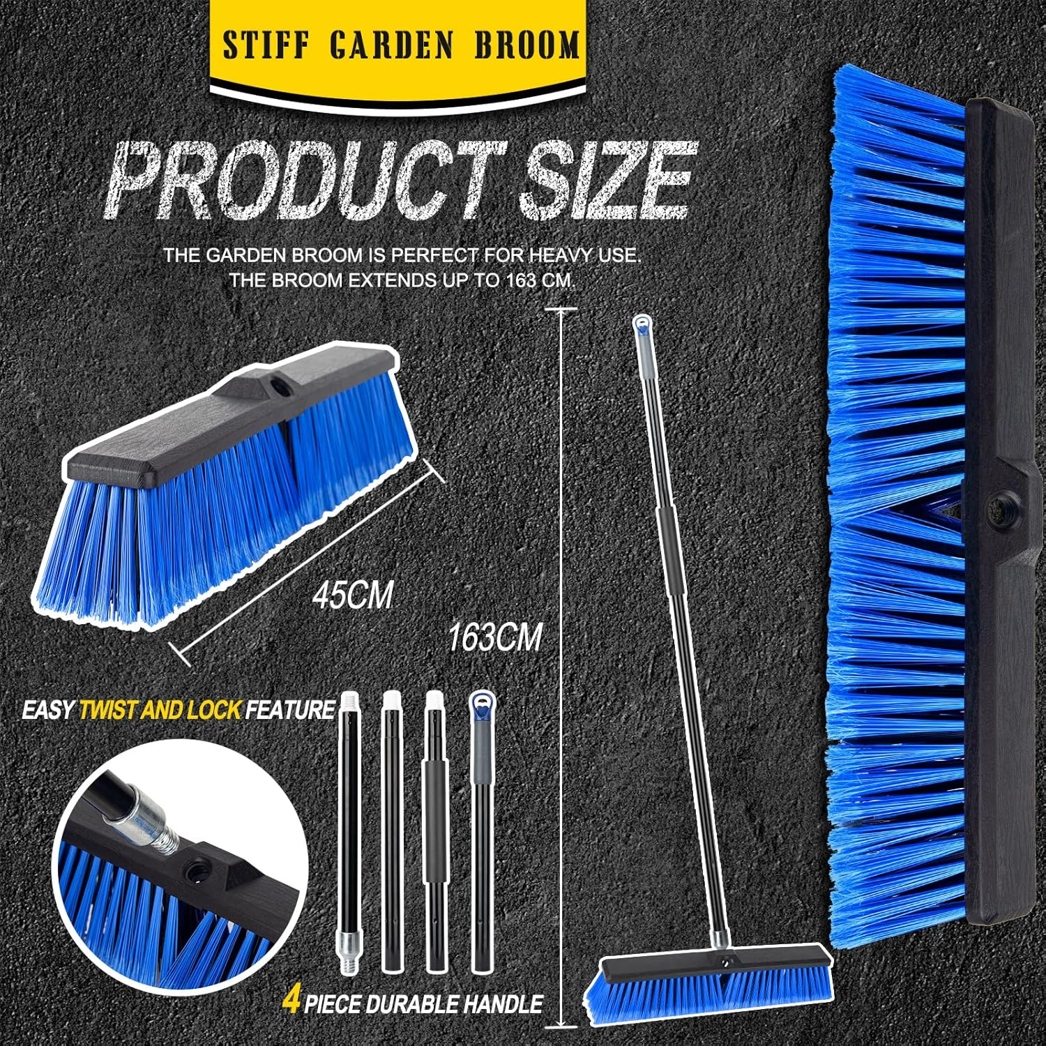 18 Inches Outdoor Push Broom Heavy Duty Shop Broom with 63″ Long Handle for Deck