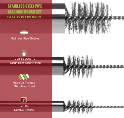 Pipe Cleaning Brush Set 8 Piece Stainless Steel 16 Inch Long Bottle Tube Auto