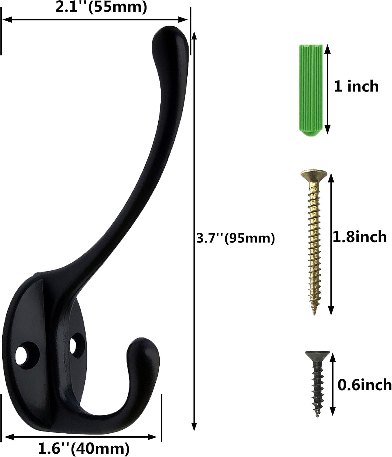 Wall Mounted Coat Rack, Entryway Hanging , Metal Wood Rack with 4 Black Literary