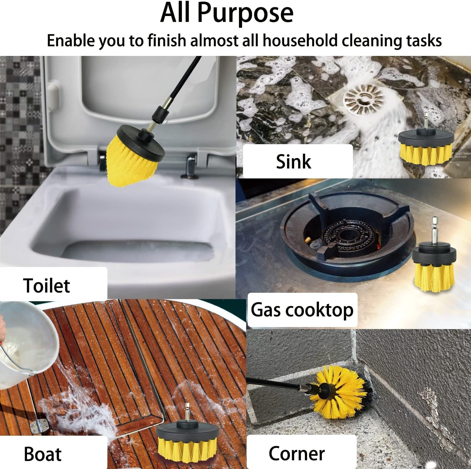 8PCS Drill Brush Attachment Set Power Scrubber Kit for Tile Tub Bathroom Floor