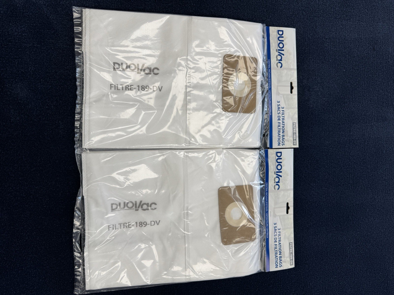 DUOVAC Filtre-189-DV Central Vacuum Filter Bag HEPA – TWO 3-packs (6 Bags Total)