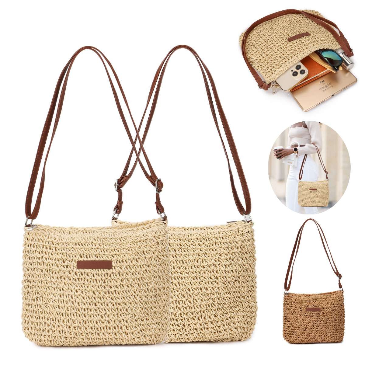 Summer Straw Crossbody Bag Women Beach Woven Shoulder Handbag Purse Boho Tote US