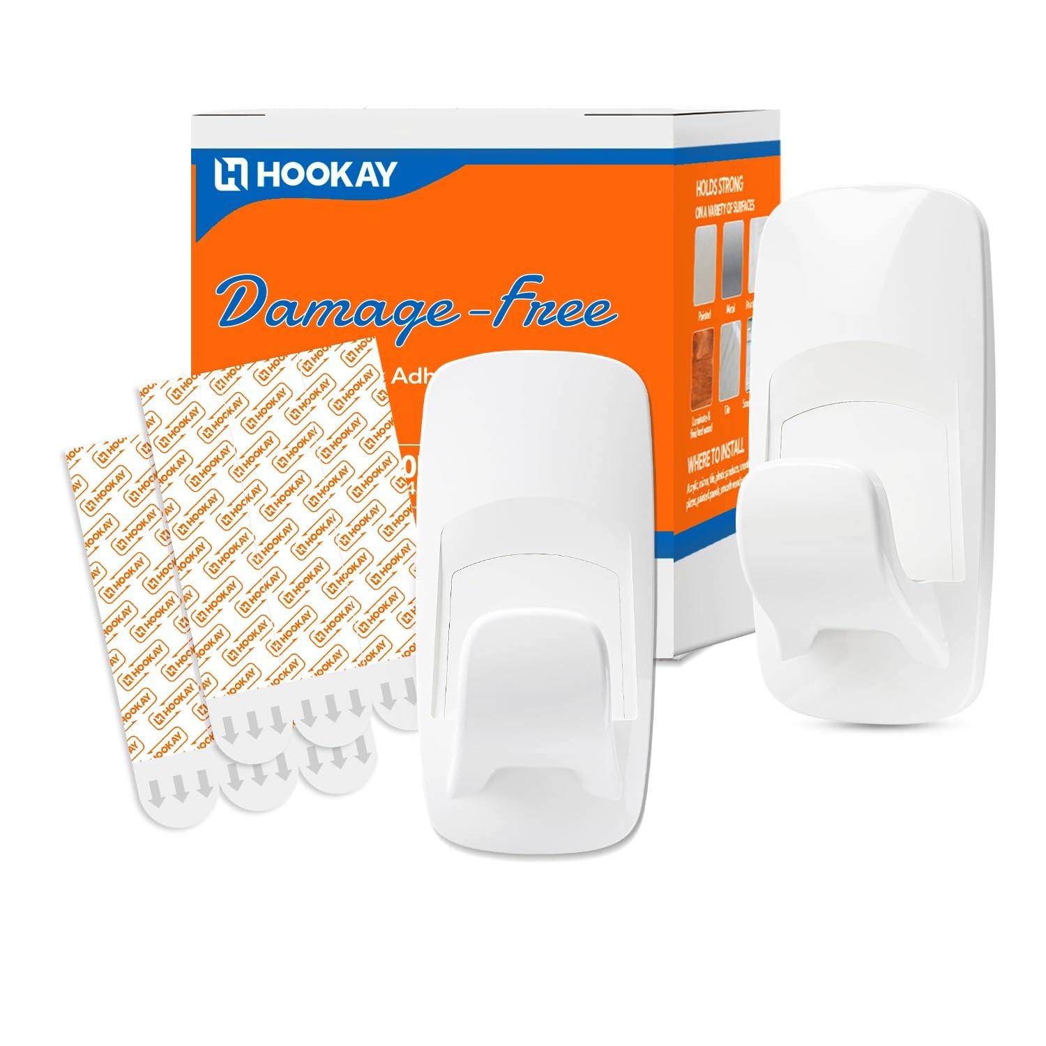 10 lb Large Utility Hooks 2 Pack with 6 Adhesive Strips White