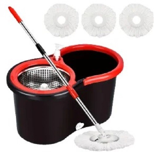 360° Spin Mop and Bucket Set with 3 Microfiber Heads Adjustable Handle Cleaning