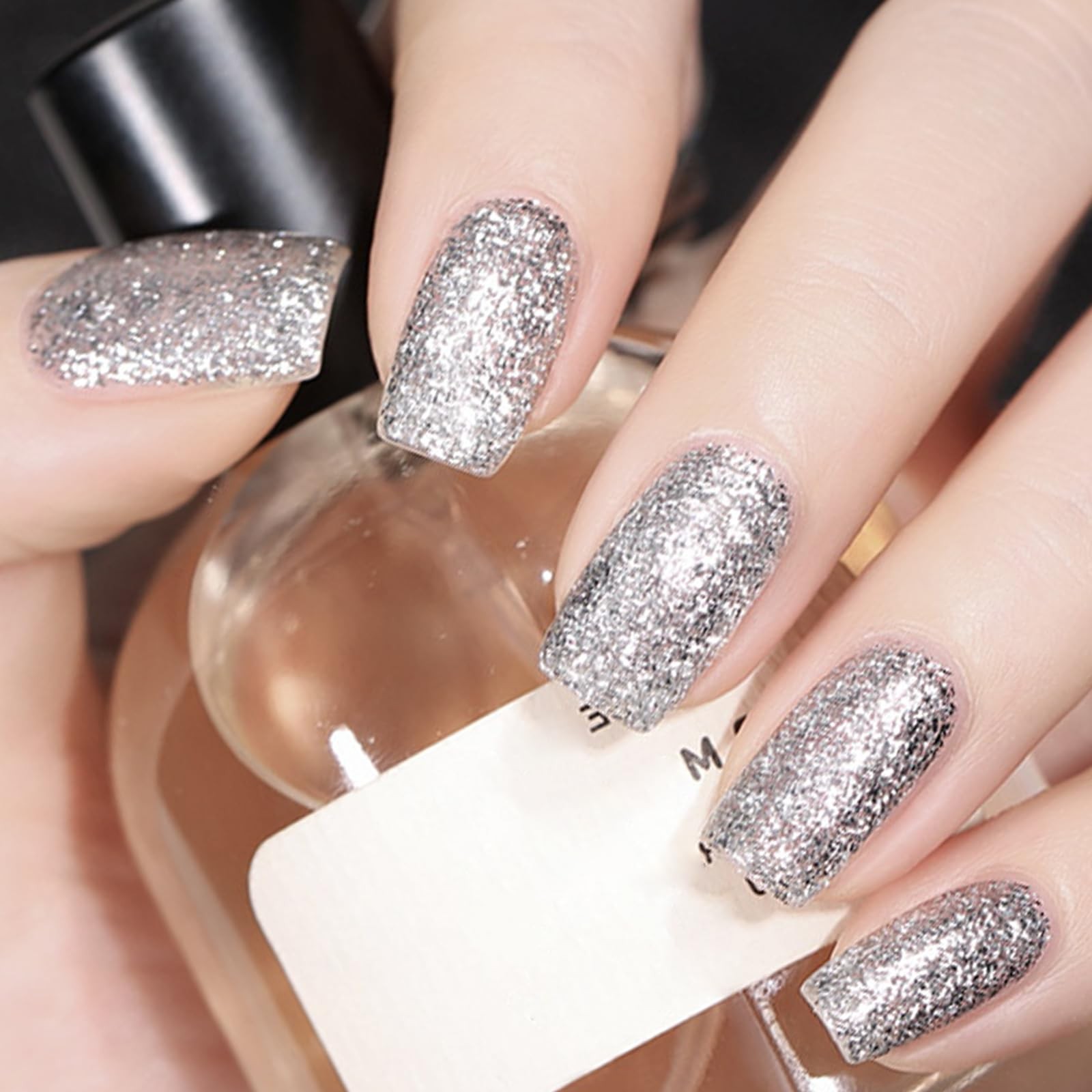 AHAMIOU Glitter Gel Nail Polish Chrome Platinum 0.24 Fl Oz (Pack of 1), Silve
