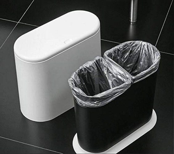 12 Liter Rectangular Plastic Trash Can with Press Top Lid,White Modern Wasteb…