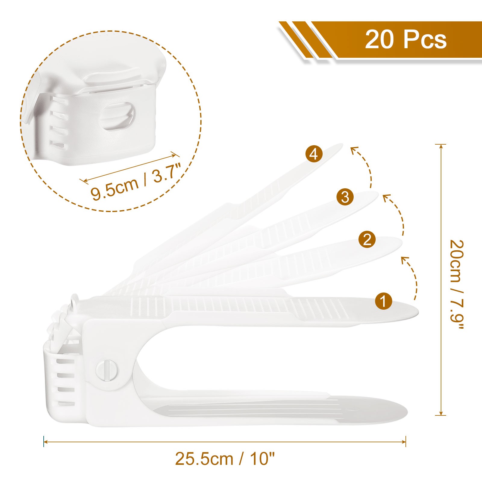 20pcs Shoe Slots Organizer 255x95x200mm Adjustable Double Layer Rack White