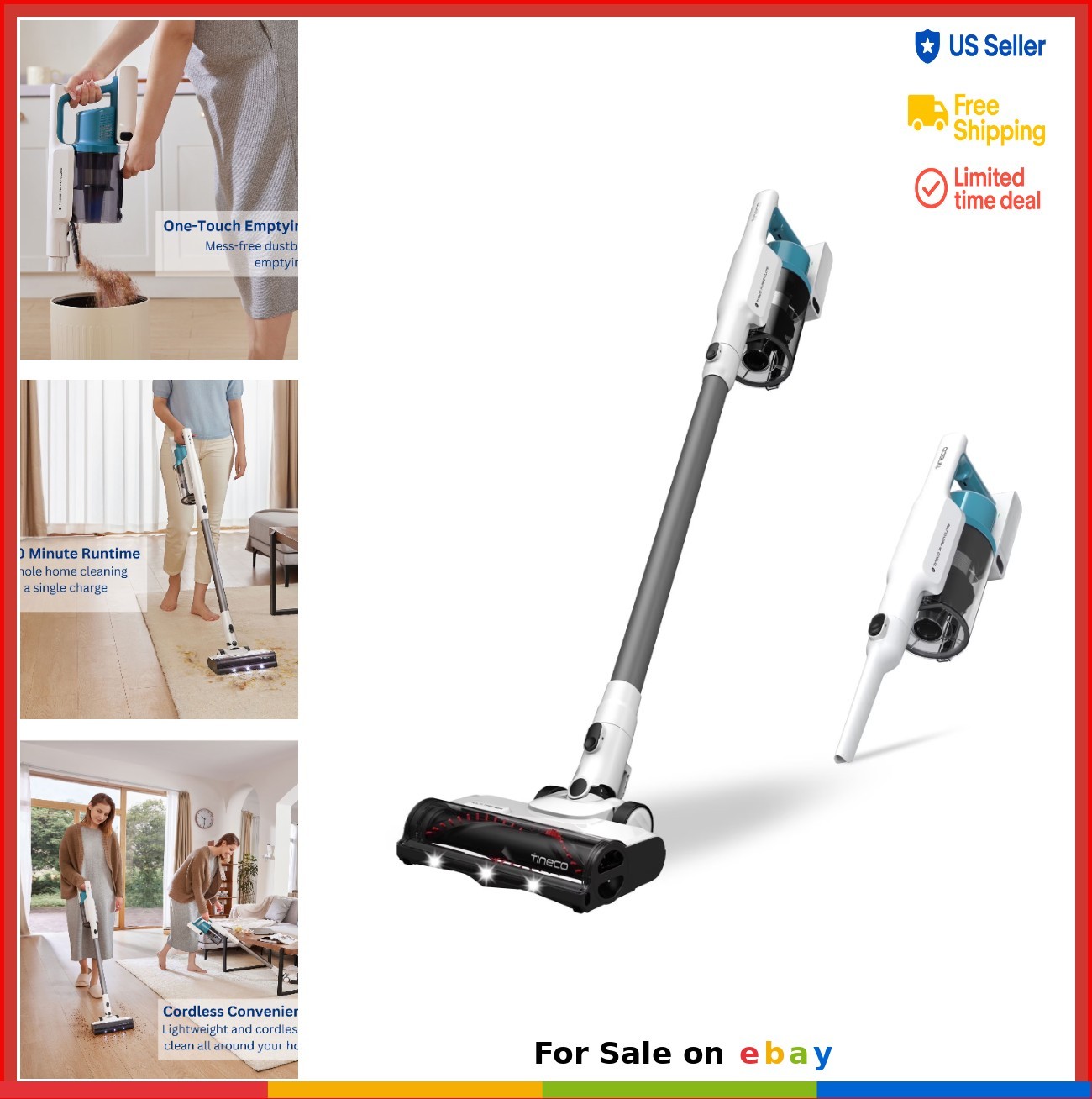 Cordless Stick Vacuum 40 Min Runtime HEPA Filter LED Brush Headlight Handheld 2