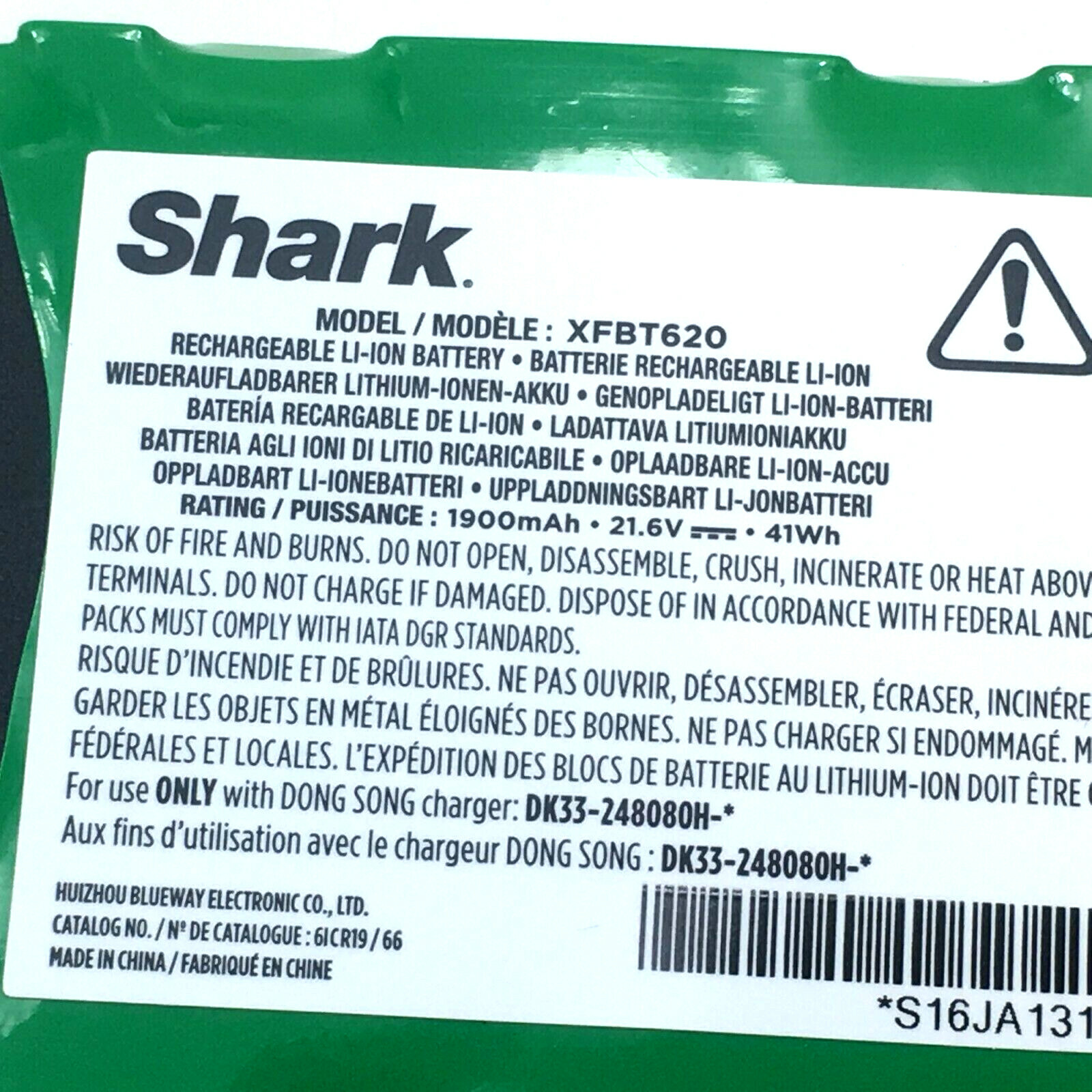 Genuine Shark IX141 IX140 IZ140 IZ142 RECHARGEABLE BATTERY 21.6V 1900mAh OEM