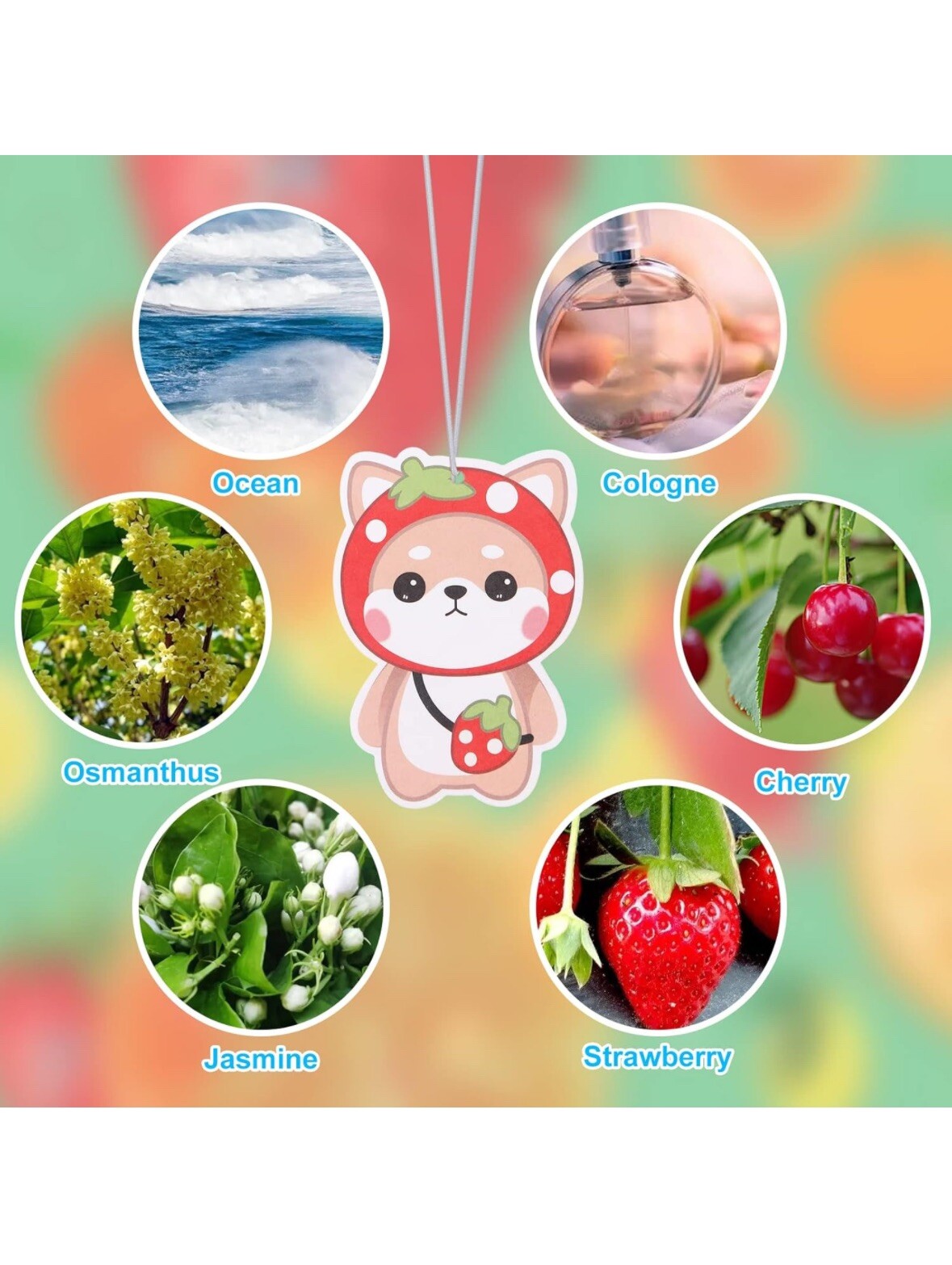 Car Air Fresheners, 6Pcs Shiba Inu Cute Red, Pink, Yellow, White, Green, Blue