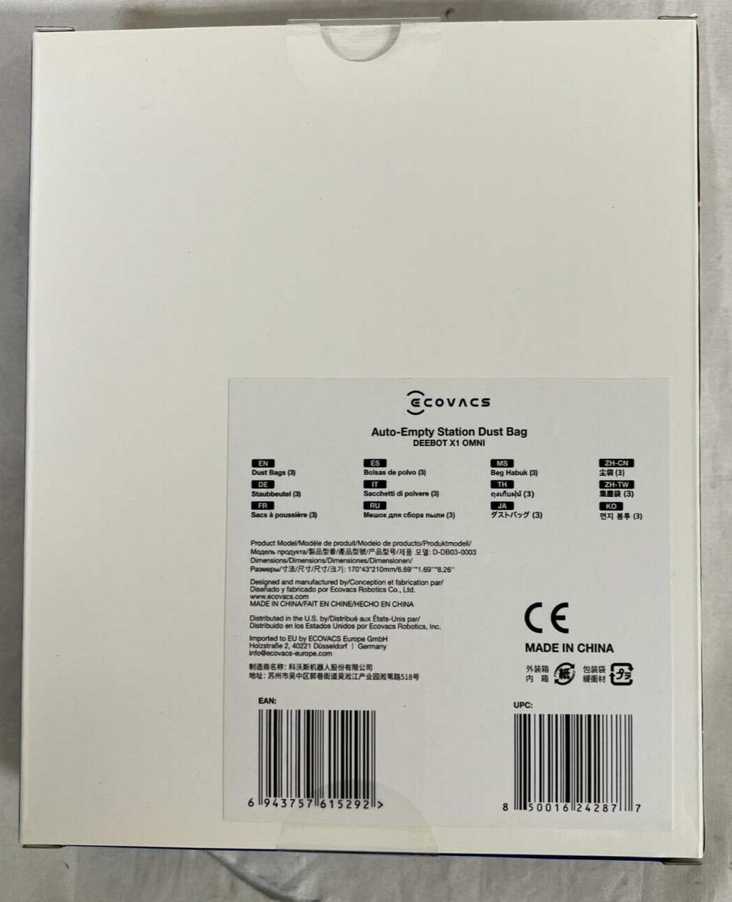 Ecovacs Disposable Dust Bag for DEEBOT (3-Pack) X1 Omni, X1e Omni, T10 Omni