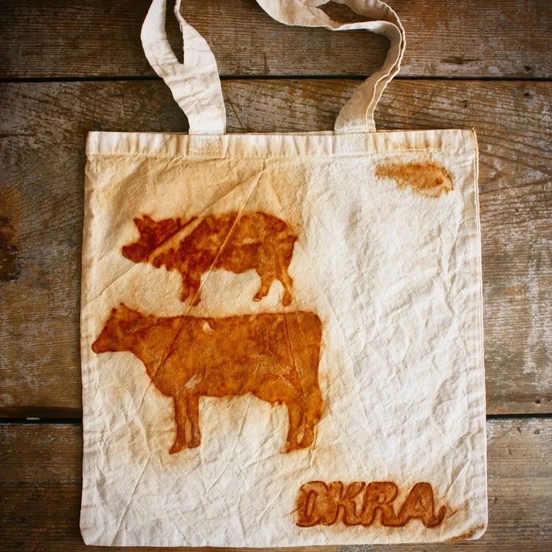 Light Cotton Tote Bag Rust Dyed Cleavers Handmade Book Bag Farmers Market 14×14