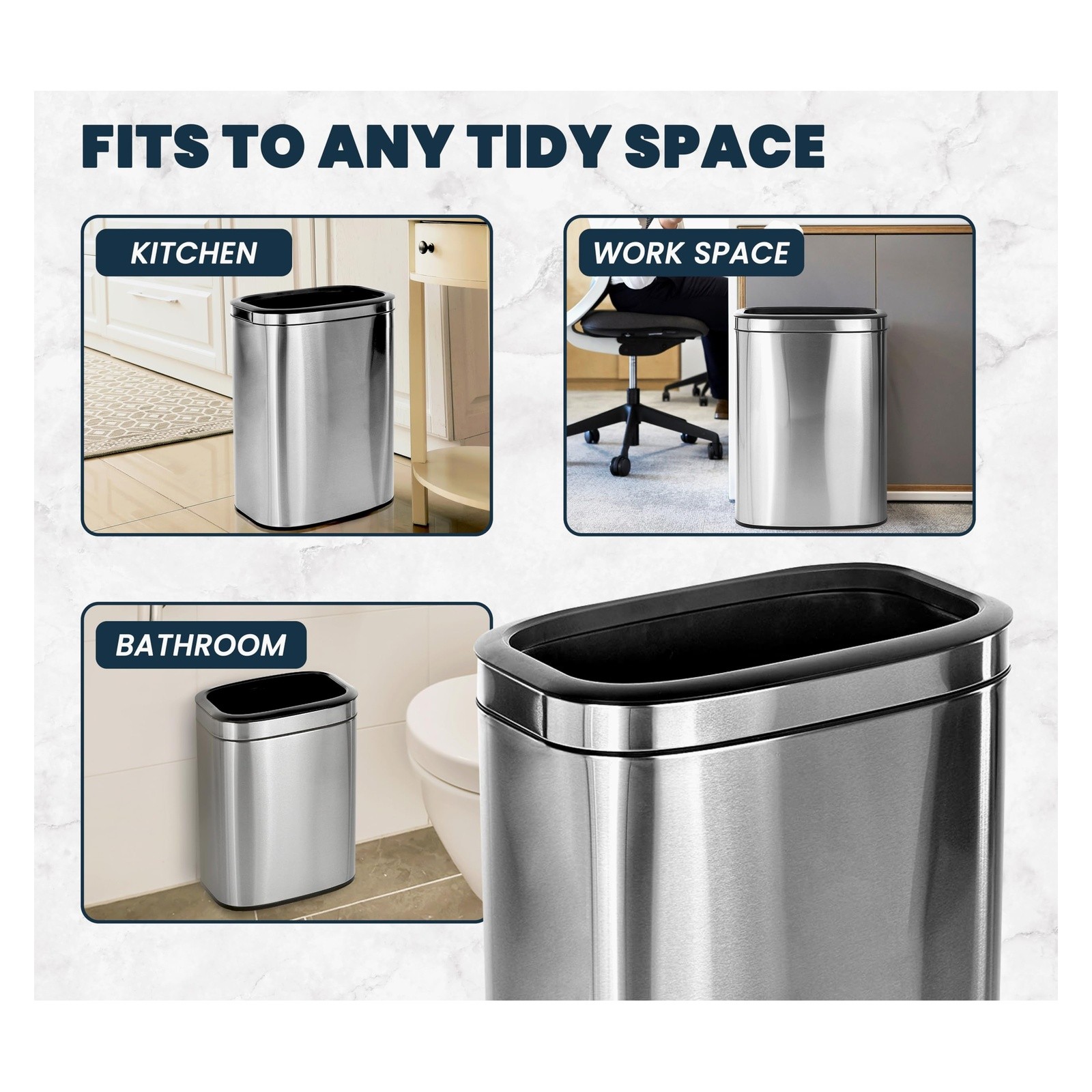Alpine Stainless Steel Open Top Trash Can 10.5 Gallon 40L Silver 470 10.5 Gallon