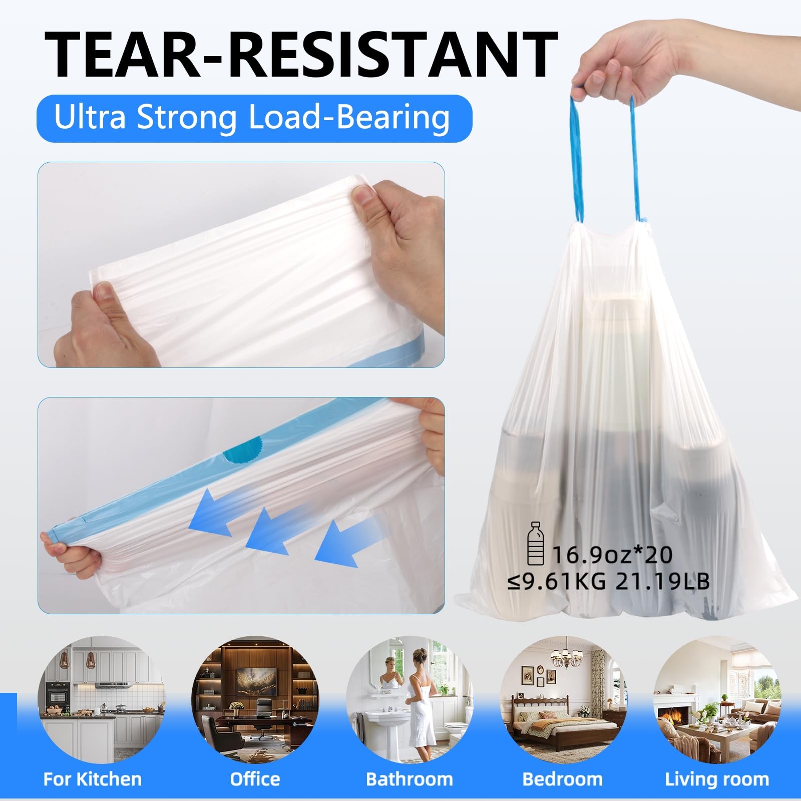 4 Gallon Trash Bags Drawstring,1.5 Mil Thick, Unscented, 58 Count (2 Rolls) -…