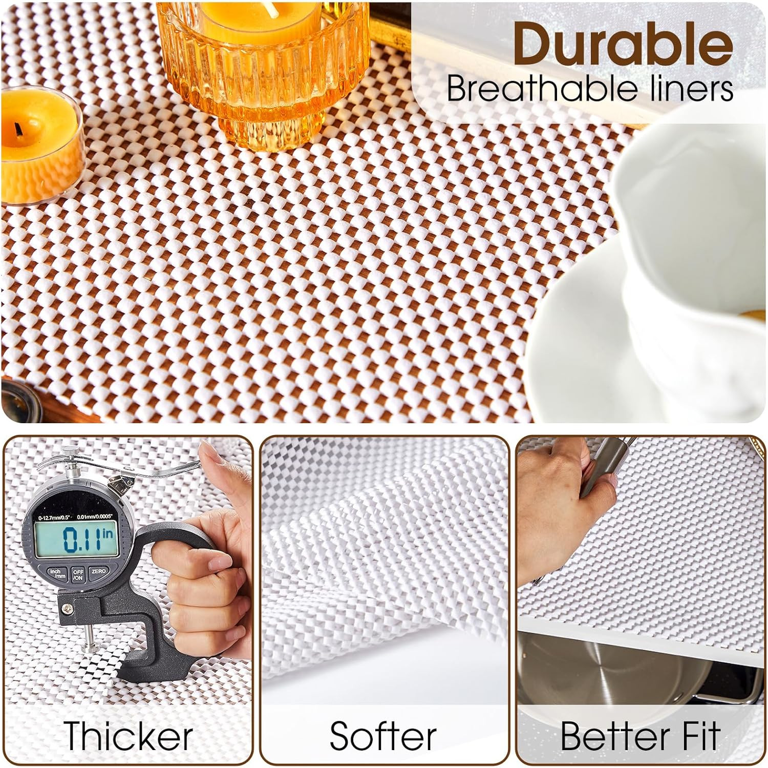 Shelf Liner for Kitchen Cabinet, Drawer Liners Non Slip Non Adhesive Thick Mat,