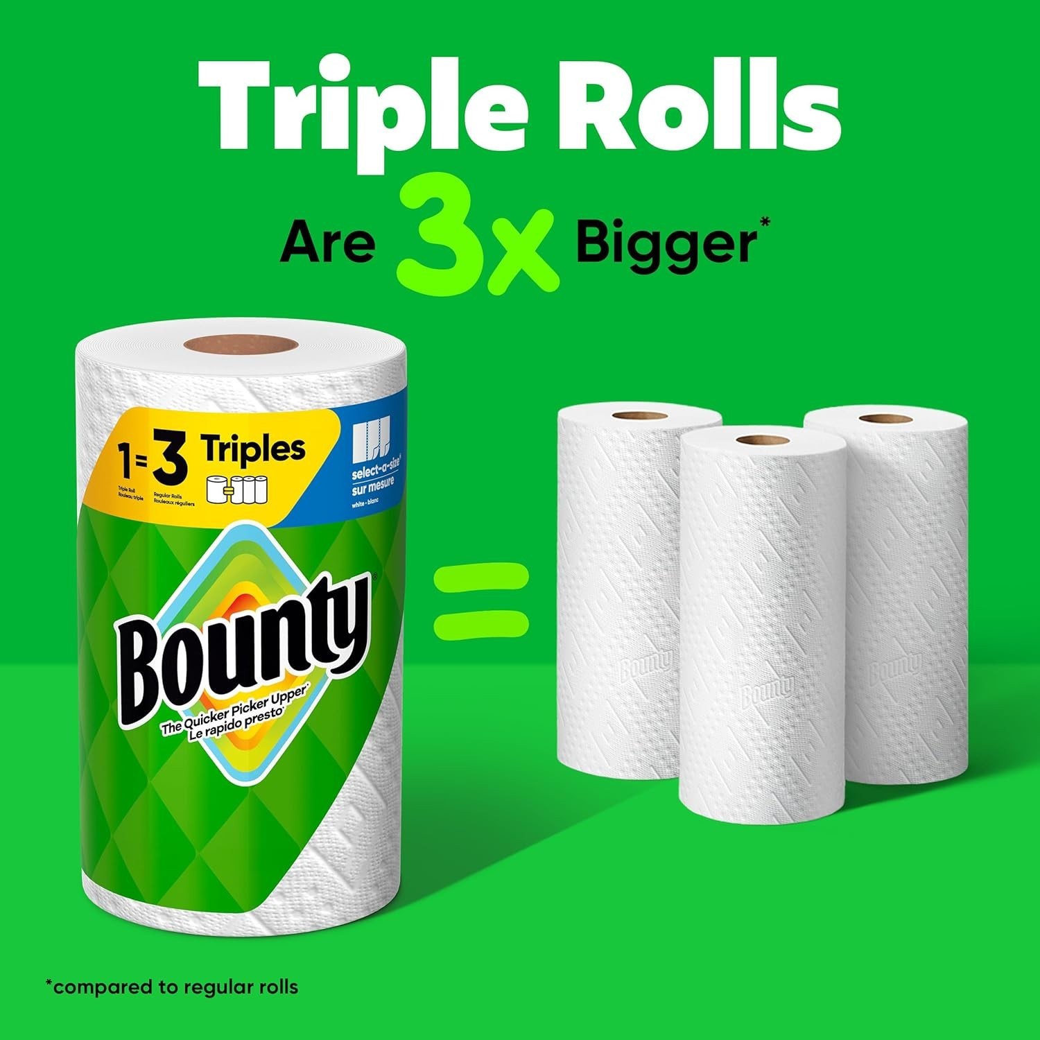 Bounty Select-A-Size Paper Towels, 2 Triple Rolls = 6 Regular Rolls White