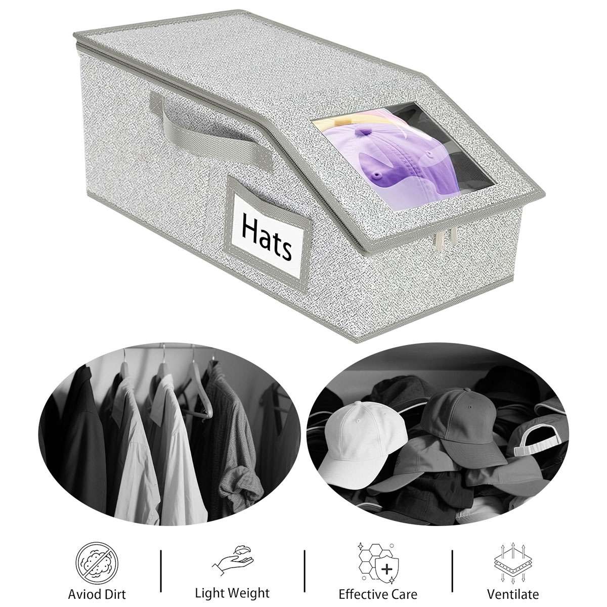 1/2/3PC Hat Storage Dust Bag Baseball Hat Cap Organizer Clear Rack Zipper Holder