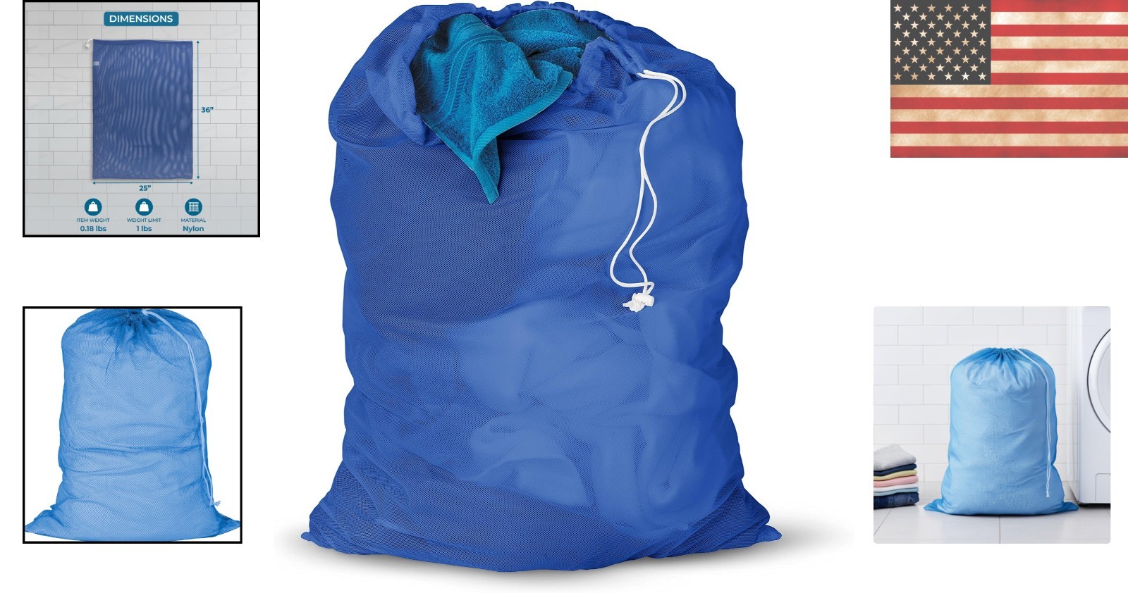 Lightweight Drawstring Mesh Laundry Bag in Blue – Perfect for Easy Transport