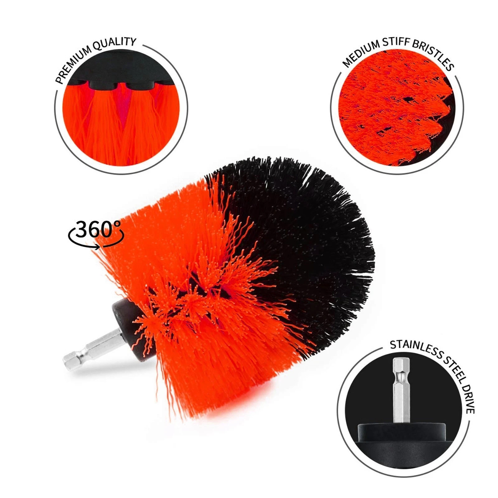 Red 6 Pack Drill Brush Attachment Scrubber Brushes Set Kit with Bit Extension