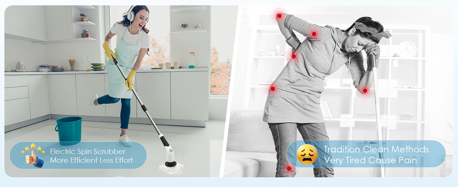 Electric Spin Scrubber, Cordless Cleaning Brush with 180 Min Runtime, 3-Speed, 7
