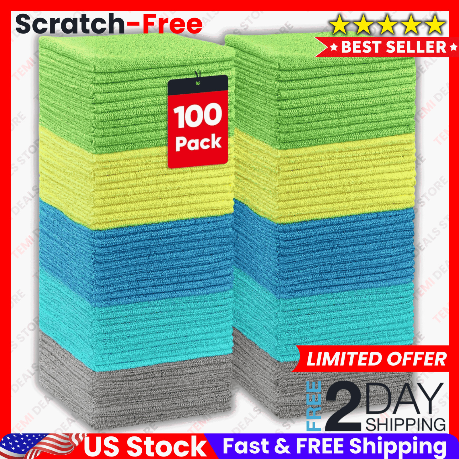Microfiber Cleaning Cloth Towel Rag Car Polishing No Scratch Detailing 100 Pack*