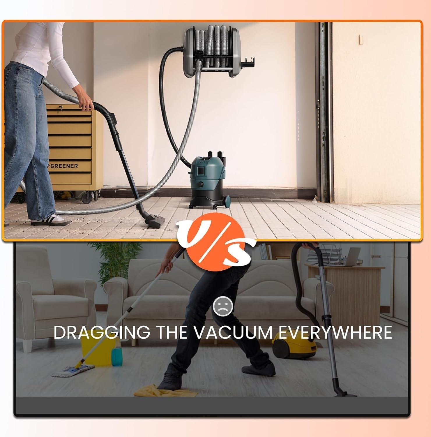 Giraffe Tools Wet Dry Vacuums Cleaner Hose Reel 30ft Extension Retractable Hose