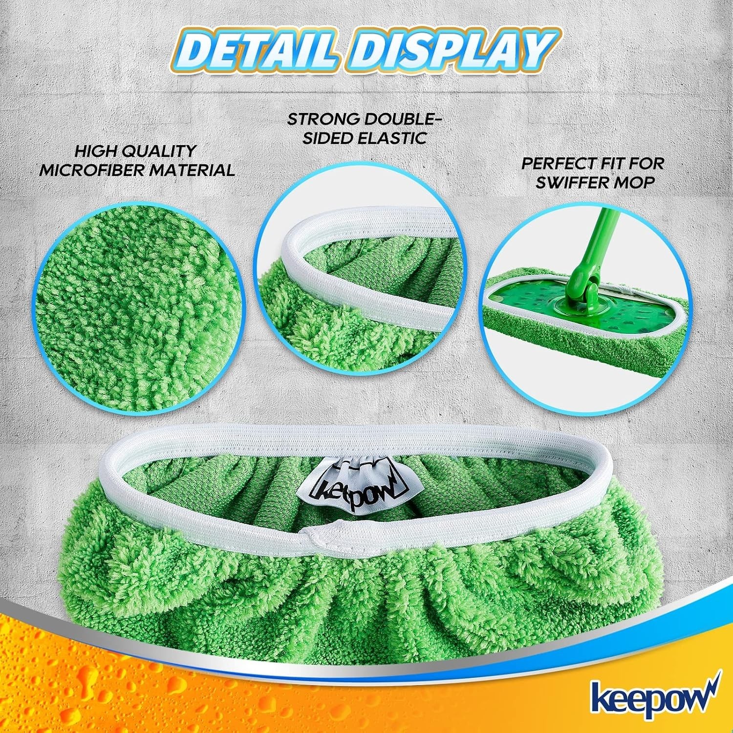 KEEPOW Reusable Microfiber Mop Pads for Swiffer Sweeper Mop, – 2 Pack
