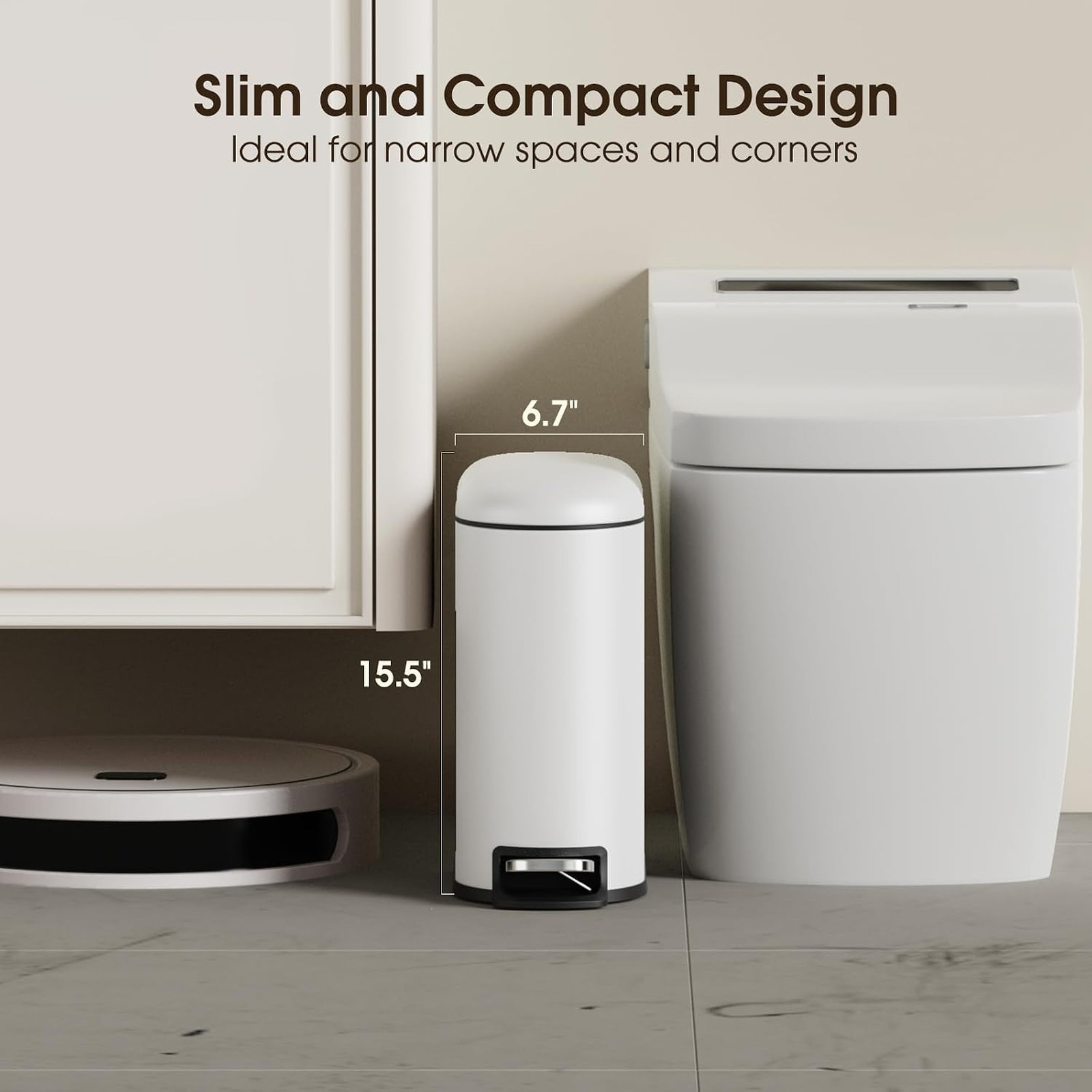 Small Bathroom Trash Can with Lid Soft Close, 5L/1.3 Gallon Stainless Steel Slim